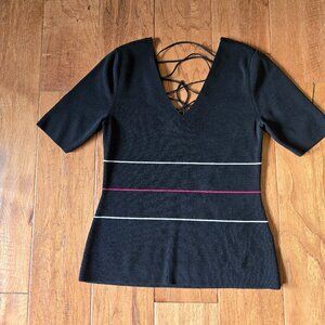 WHBM White House Black Market  Black V-Neck Stretch Short Sleeve Top Size Small